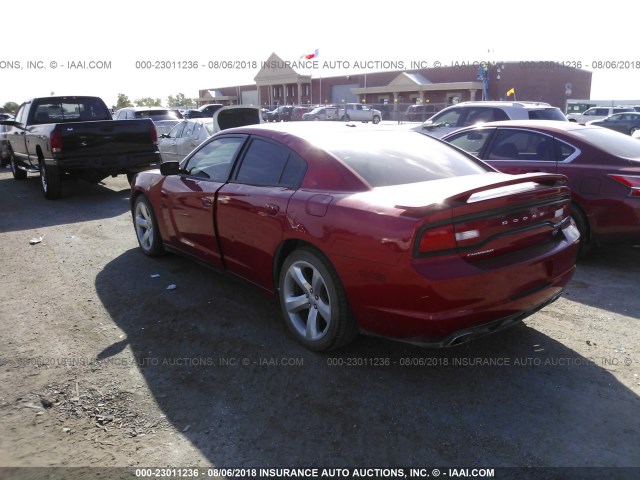 2C3CDXCT6DH537641 - 2013 DODGE CHARGER R/T RED photo 3