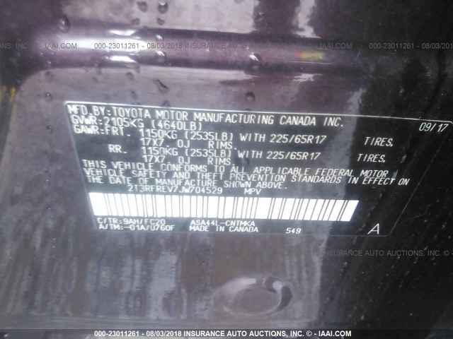 2T3RFREV7JW704529 - 2018 TOYOTA RAV4 ADVENTURE/XLE 紫色 照片 9