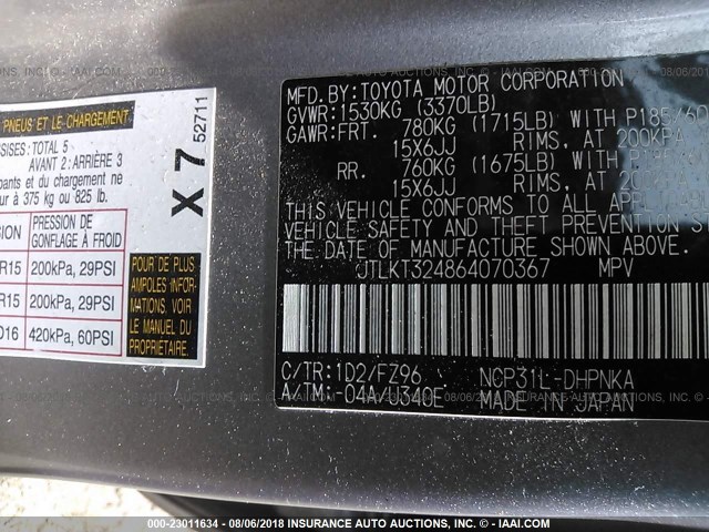JTLKT324864070367 - 2006 TOYOTA SCION XB Silber Foto 9