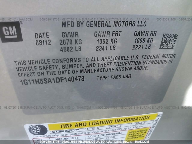 1G11H5SA1DF140473 - 2013 CHEVROLET MALIBU LTZ 金色 照片 9