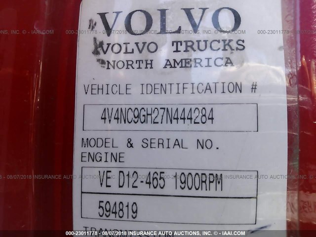 4V4NC9GH27N444284 - 2007 VOLVO VNL L Unknown photo 10