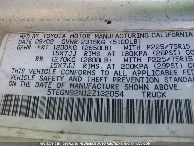 5TEGN92N12Z132054 - 2002 TOYOTA TACOMA DOUBLE CAB PRERUNNER GRAY photo 9