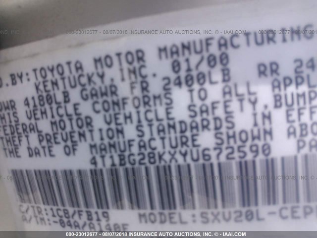 4T1BG28KXYU672590 - 2000 TOYOTA CAMRY CE/LE/XLE SILVER photo 9