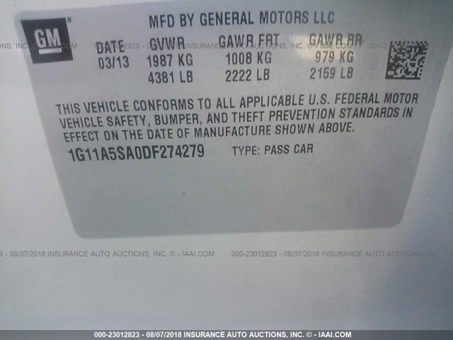 1G11A5SA0DF274279 - 2013 CHEVROLET MALIBU LS 银色 照片 9