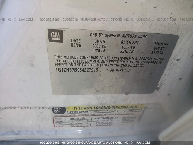 1G1ZH57B984227916 - 2008 CHEVROLET MALIBU 1LT WHITE photo 9