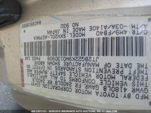 JT2BG22K9W0130908 - 1998 TOYOTA CAMRY CE/LE/XLE TAN photo 9