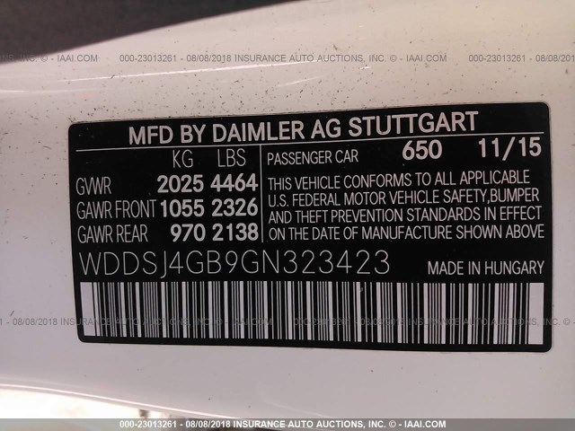 WDDSJ4GB9GN323423 - 2016 MERCEDES-BENZ CLA 250 4MATIC WHITE photo 9