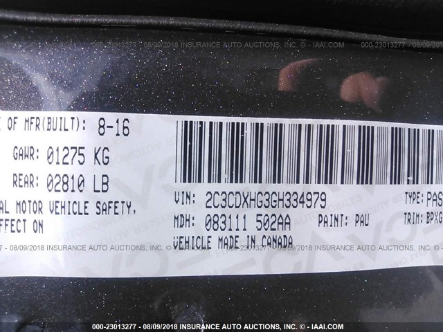 2C3CDXHG3GH334979 - 2016 DODGE CHARGER SXT GRAY photo 9