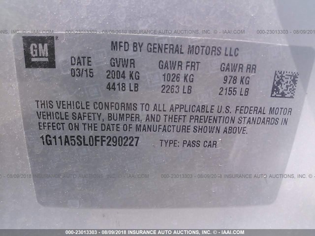 1G11A5SL0FF290227 - 2015 CHEVROLET MALIBU LS Күміс фото 9