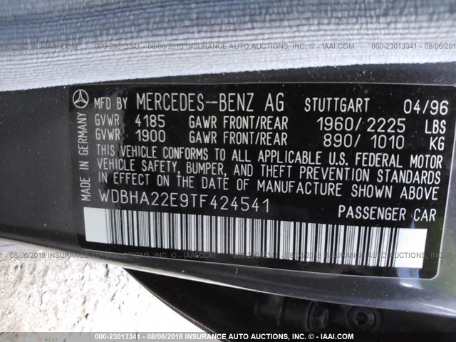 WDBHA22E9TF424541 - 1996 MERCEDES-BENZ C 220 GRAY photo 9