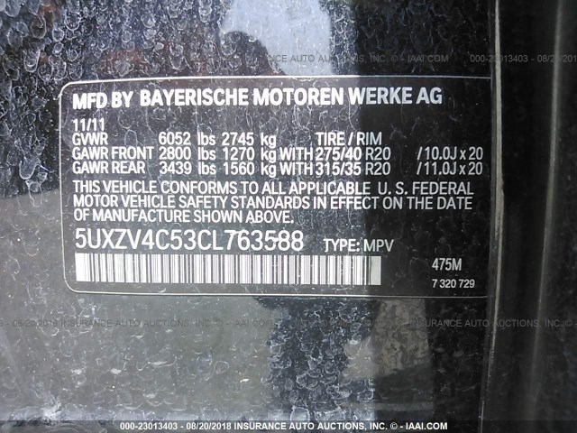 5UXZV4C53CL763588 - 2012 BMW X5 XDRIVE35I BLACK photo 9