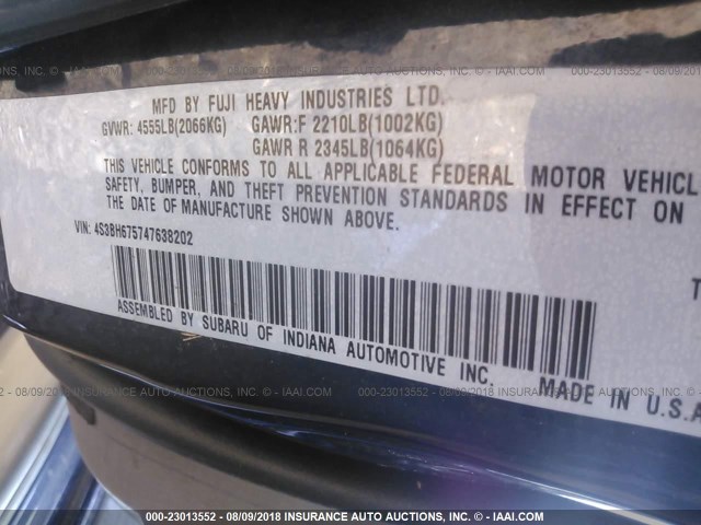 4S3BH675747638202 - 2004 SUBARU LEGACY OUTBACK AWP 蓝色 照片 9