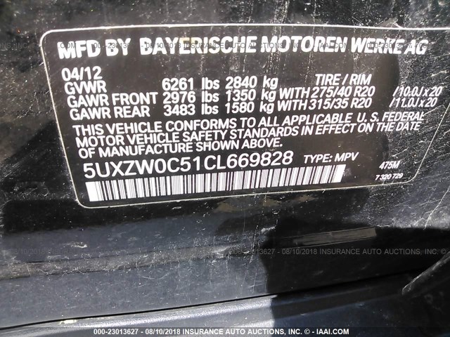 5UXZW0C51CL669828 - 2012 BMW X5 XDRIVE35D BLACK photo 9