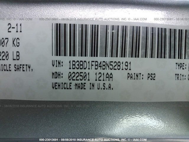 1B3BD1FB4BN528191 - 2011 DODGE AVENGER MAINSTREET SILVER photo 9