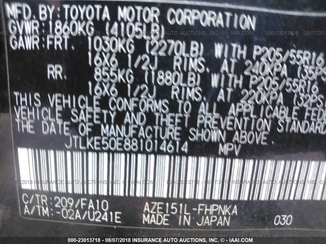 JTLKE50E881014614 - 2008 TOYOTA SCION XB Қара фото 9