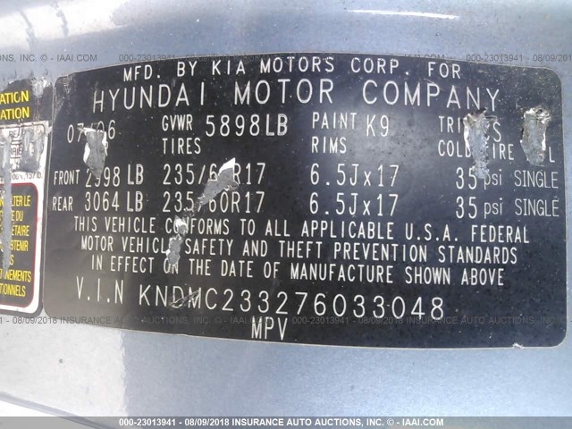 KNDMC233276033048 - 2007 HYUNDAI ENTOURAGE GLS/SE/LIMITED BLUE photo 9