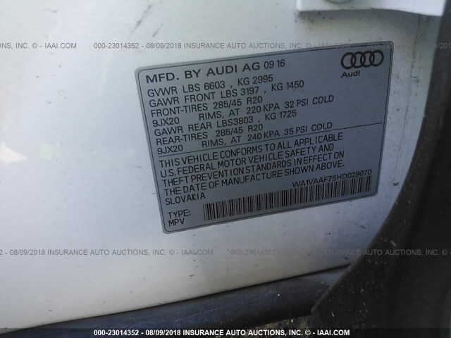 WA1VAAF75HD029070 - 2017 AUDI Q7 PRESTIGE WHITE photo 9