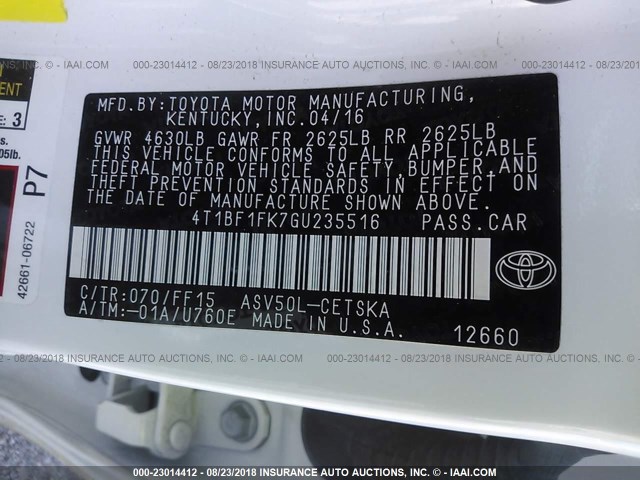 4T1BF1FK7GU235516 - 2016 TOYOTA CAMRY LE/XLE/SE/XSE 白色 照片 9