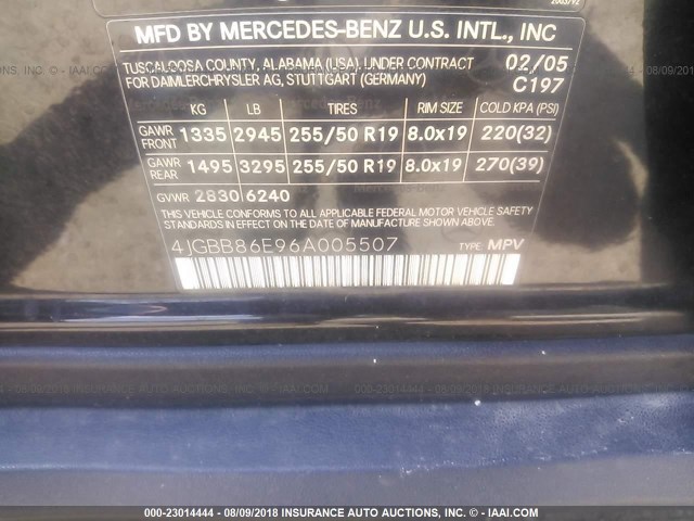 4JGBB86E96A005507 - 2006 MERCEDES-BENZ ML 350 BLACK photo 9