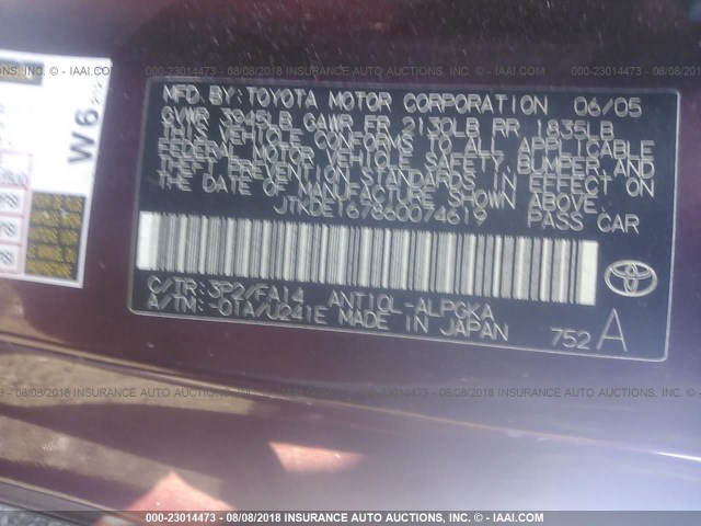 JTKDE167860074619 - 2006 TOYOTA SCION TC 勃艮第红 照片 9
