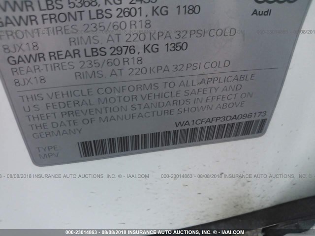 WA1CFAFP3DA096173 - 2013 AUDI Q5 PREMIUM WHITE photo 9