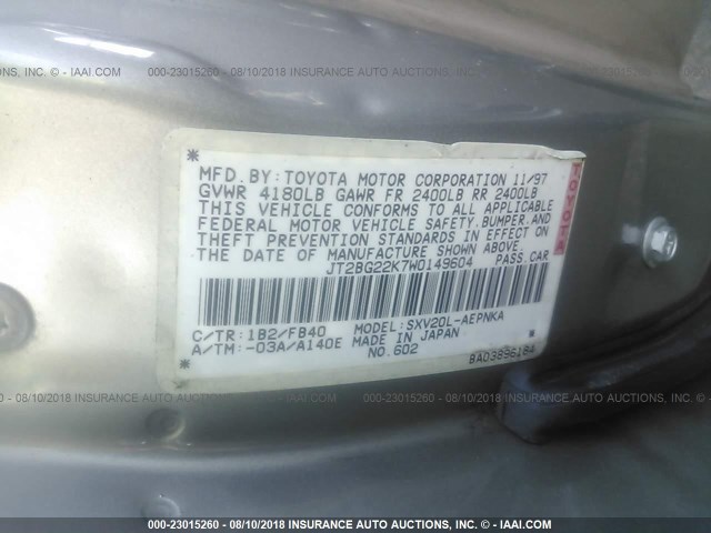 JT2BG22K7W0149604 - 1998 TOYOTA CAMRY CE/LE/XLE 棕色 照片 9