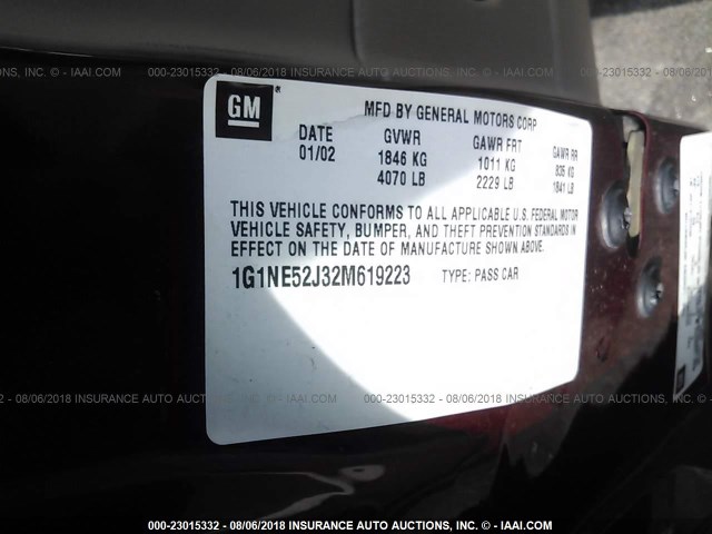 1G1NE52J32M619223 - 2002 CHEVROLET MALIBU LS Tünd qırmızı foto 9