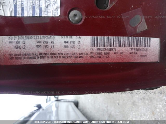 1B3ES56C84D593878 - 2004 DODGE NEON SXT MAROON photo 9