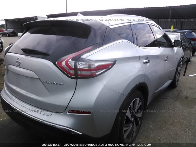 5N1AZ2MG2GN117648 - 2016 NISSAN MURANO S/SL/SV/PLATINUM SILVER photo 4