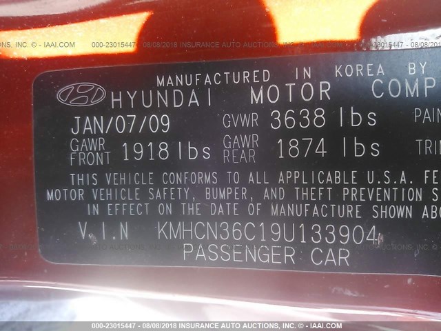 KMHCN36C19U133904 - 2009 HYUNDAI ACCENT SE ORANGE photo 9