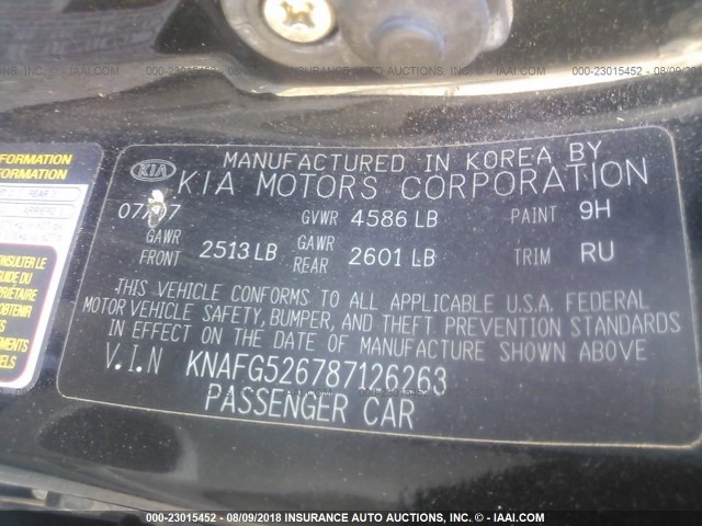 KNAFG526787126263 - 2008 KIA RONDO LX/EX BLACK photo 9