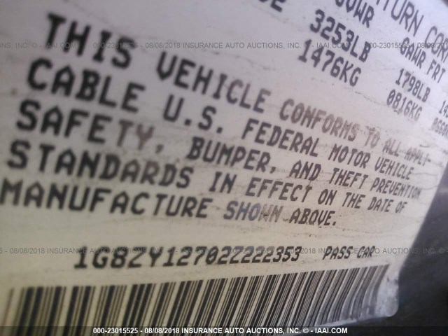 1G8ZY12702Z222353 - 2002 SATURN SC2 BLUE photo 9