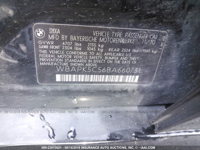 WBAPK5C56BA660731 - 2011 BMW 328 XI SULEV BLACK photo 9