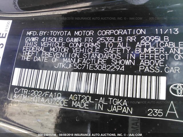 JTKJF5C71E3082294 - 2014 TOYOTA SCION TC 黑色 照片 9