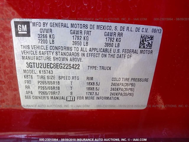 3GTU2UEC8EG225422 - 2014 GMC SIERRA K1500 SLE RED photo 9