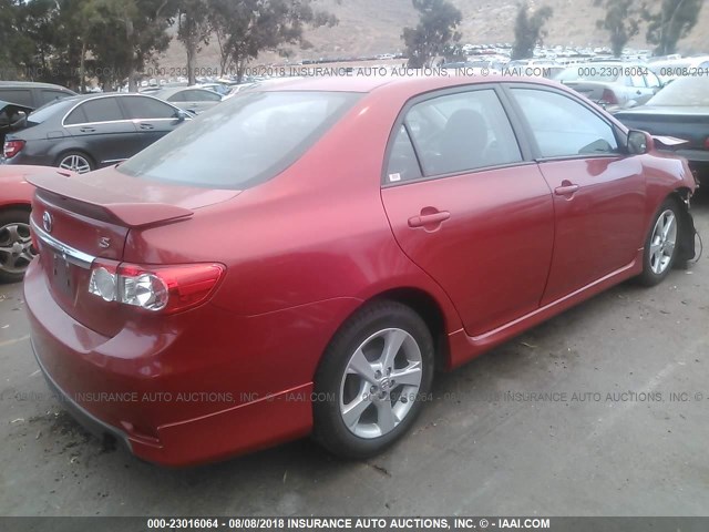5YFBU4EE4DP203154 - 2013 TOYOTA COROLLA S/LE RED photo 4