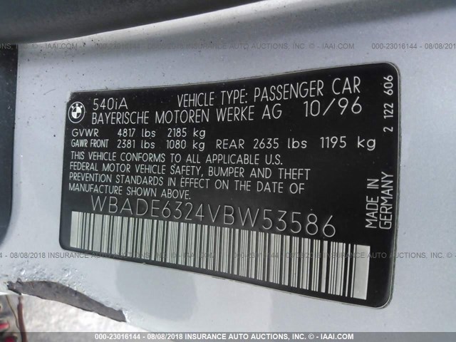 WBADE6324VBW53586 - 1997 BMW 540 I AUTOMATIC Argent photo 9