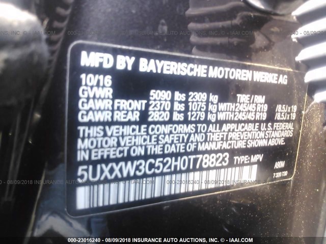 5UXXW3C52H0T78823 - 2017 BMW X4 XDRIVE28I رمادي صورة 9