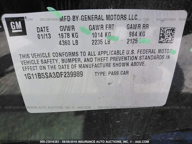 1G11B5SA3DF239989 - 2013 CHEVROLET MALIBU LS Qara foto 9