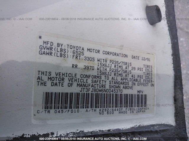 JT3FJ80W6N0045370 - 1992 TOYOTA LAND CRUISER FJ80 WHITE photo 9