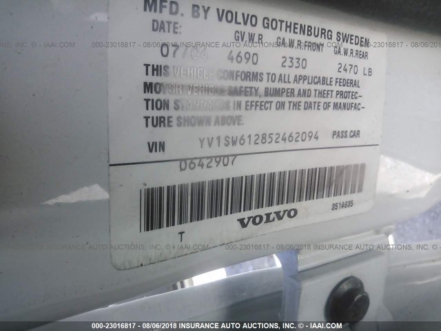 YV1SW612852462094 - 2005 VOLVO V70 WHITE photo 9