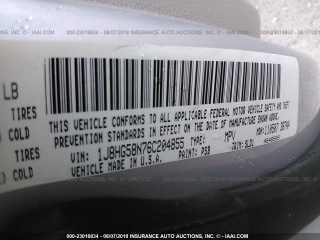 1J8HG58N76C204855 - 2006 JEEP COMMANDER LIMITED SILVER photo 9