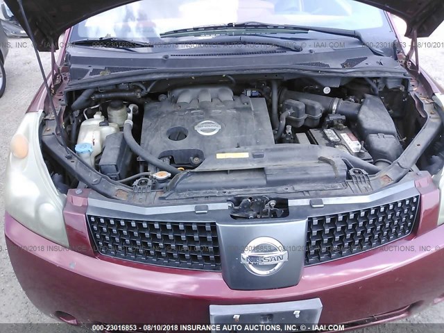 5N1BV28U35N108891 - 2005 NISSAN QUEST S/SE/SL BURGUNDY photo 10