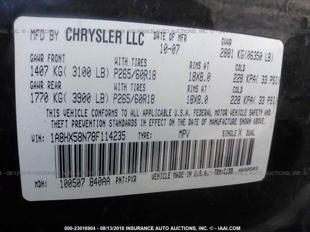1A8HX58N78F114235 - 2008 CHRYSLER ASPEN LIMITED BLACK photo 9