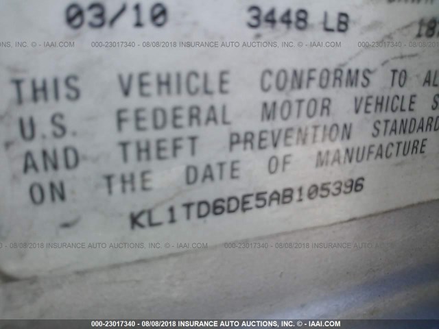 KL1TD6DE5AB105396 - 2010 CHEVROLET AVEO LS/LT 银色 照片 9