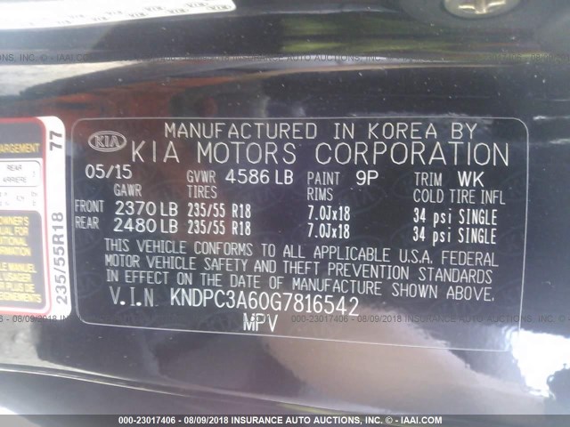 KNDPC3A60G7816542 - 2016 KIA SPORTAGE EX/SX BLACK photo 9