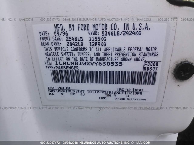 1LNLM81WXVY630535 - 1997 LINCOLN TOWN CAR EXECUTIVE WHITE photo 9