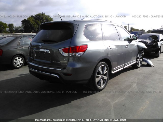 5N1AR2MN8FC664318 - 2015 NISSAN PATHFINDER S/SV/SL/PLATINUM GRAY photo 4