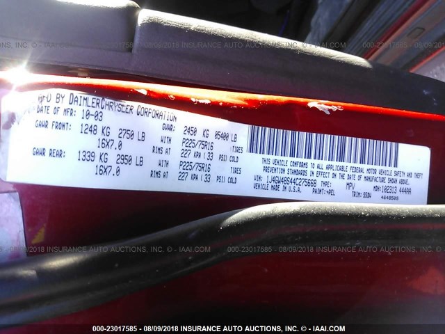 1J4GW48S44C275668 - 2004 JEEP GRAND CHEROKEE LAREDO/COLUMBIA/FREEDOM 红色 照片 9