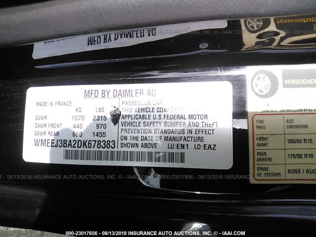 WMEEJ3BA2DK678383 - 2013 SMART FORTWO PURE/PASSION WHITE photo 9